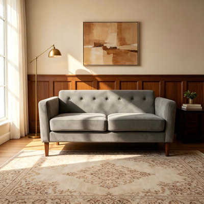 Canapé deux places en velours de style moderne du milieu du siècle avec capitonnage à boutons