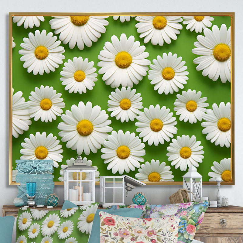 Fields of White Daisy Florescence Dreams sur impression sur toile, Cadre flottant doré, H 44 po x l 34 po x P 1,5 po
