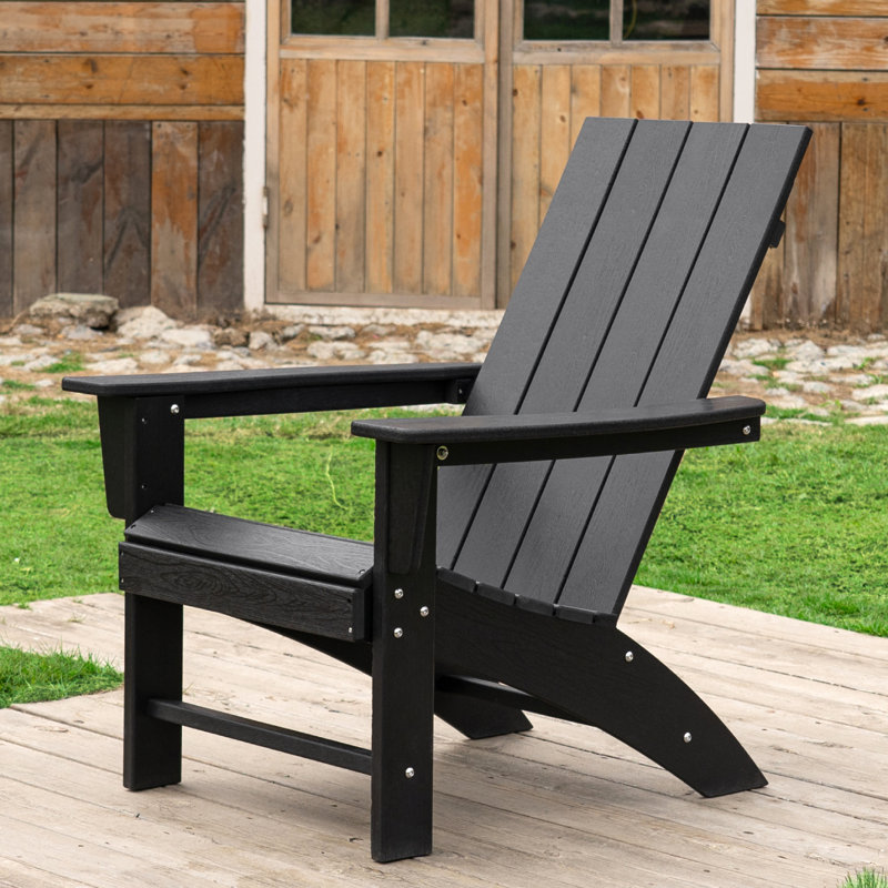 Chirokitia High-Density Polyethylene Adirondack Chair Oversized Patio Chair, Black