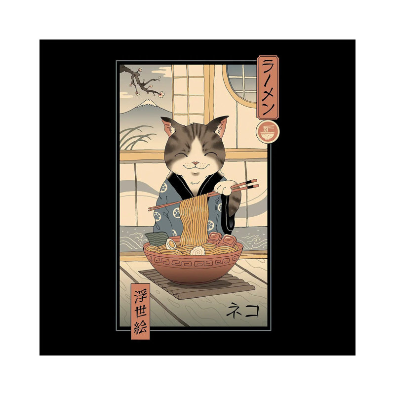 Neko Ramen Ukiyo-E 1 Piece Wrapped Canvas Wall Art, 93.98 cm H x 93.98 cm W x 3.175 cm D