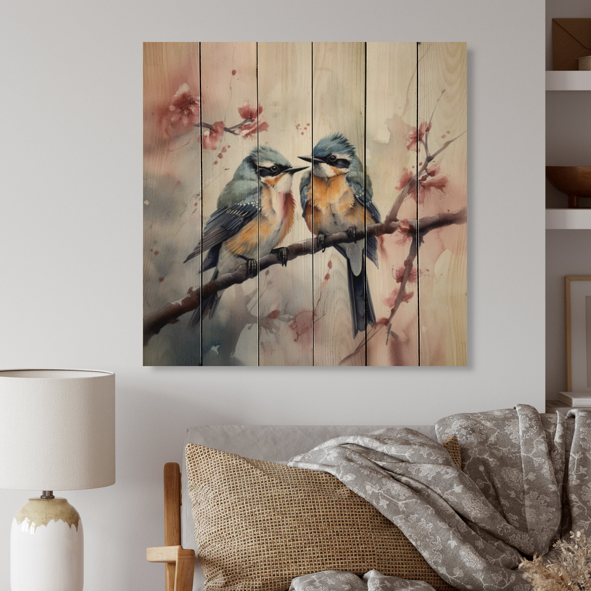 Red Barrel Studio Blue Birds On A Branch III - Animals Bird Floral ...