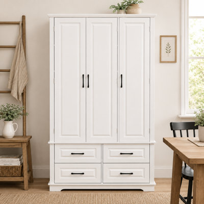 Grainelle 72" Tall Farmhouse Kitchen Pantry Cabinet with 4 External Drawers, 3 Inner Pull-Out Trays, 5 Door Storage Racks, Removable Adjustable Shelves, Embossed Wood-Grain Panels