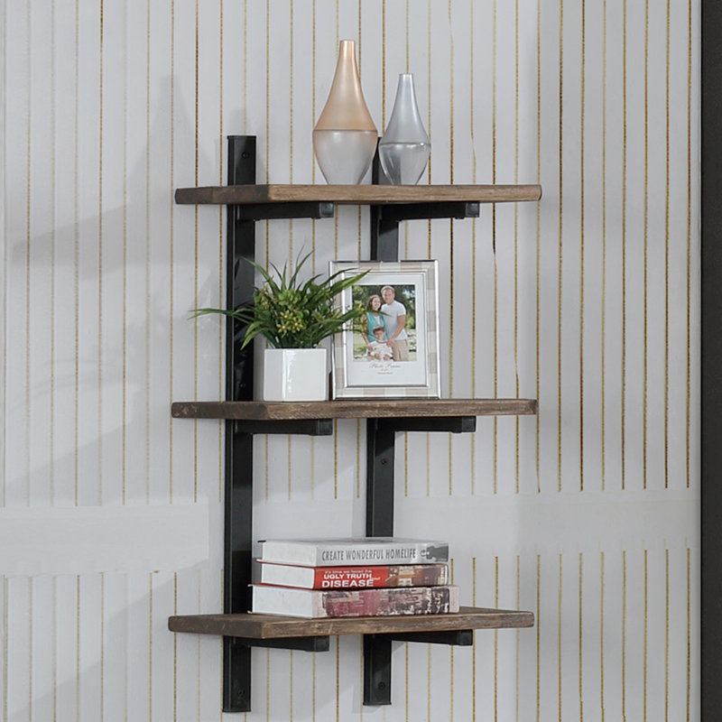 Étagère murale industrielle avec rangement en bois massif et métal Rundell, H 36 po x l 20 po x P 10 po