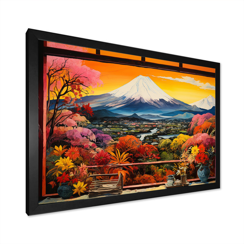 Mountain Japan Windows Views Mount Fuji 3 - Japan Wall Art, Black Closed Corner Framed, 12" H x 20" W x 1" D