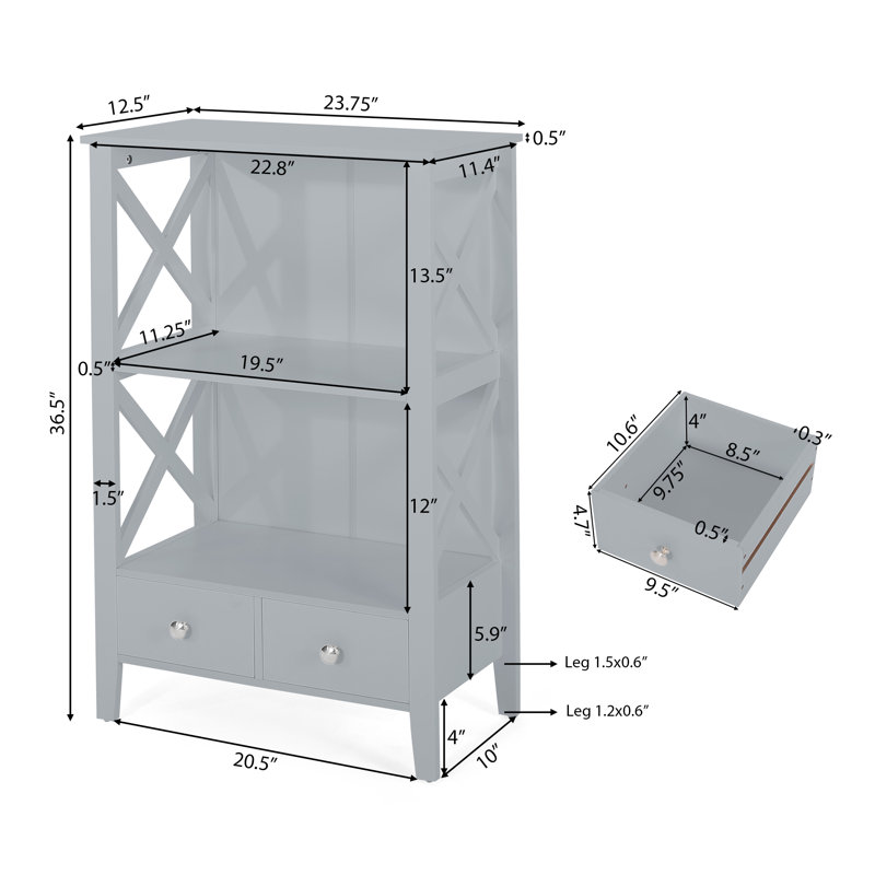 23.75" Antonne Free-Standing Bathroom Cabinet With 2 Drawer And Storage Rack, Gray