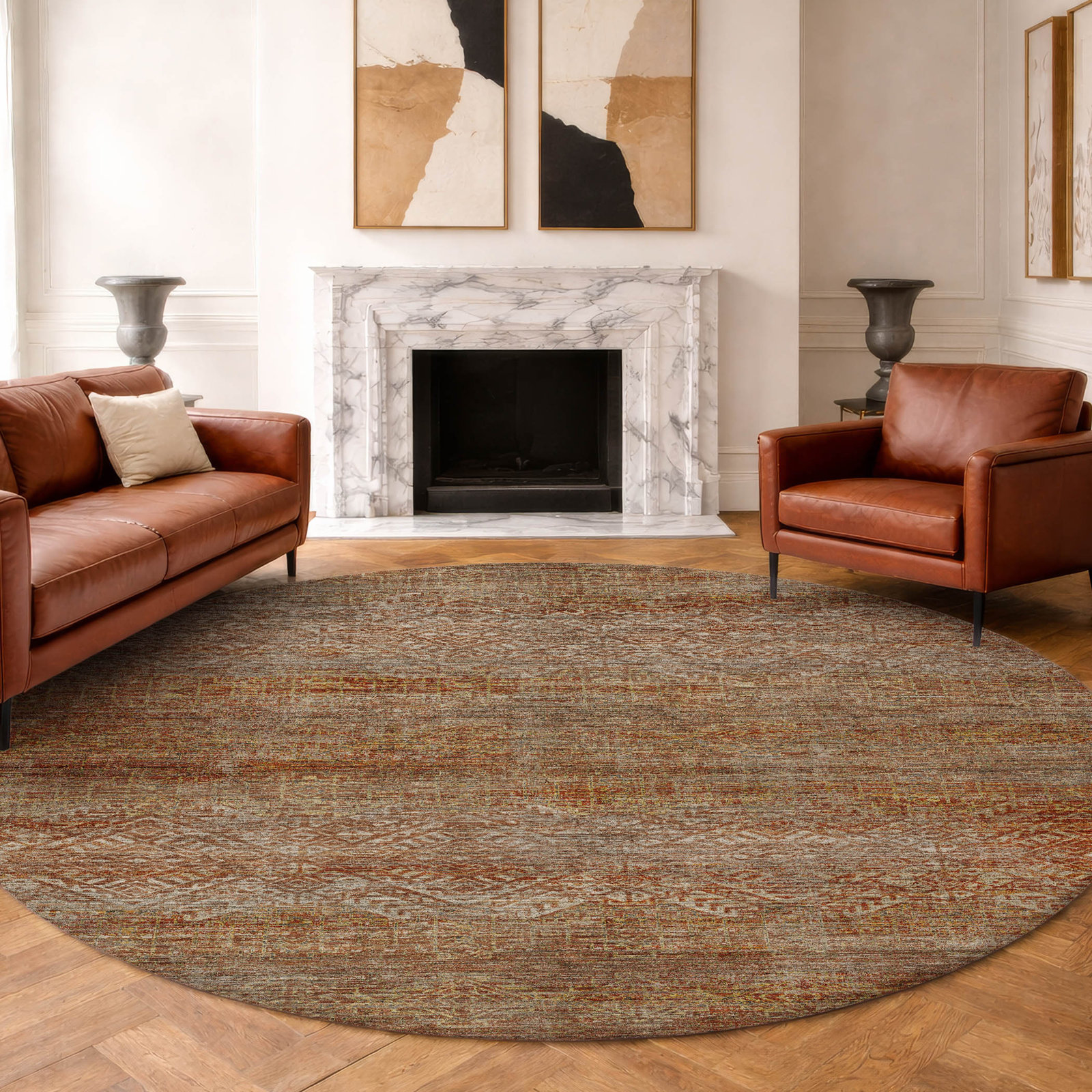 Premium Machine Washable Tirico Casual Rug, Paprika, 8' Round