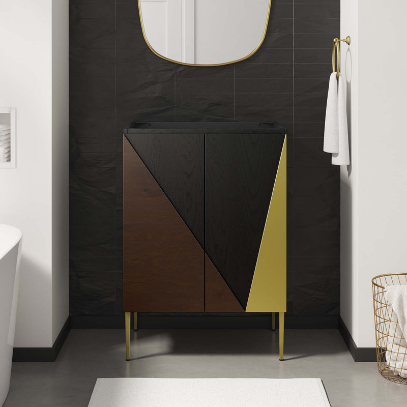 Alchemist 24" Black and Gold Oak Veneer Bathroom Vanity Cabinet