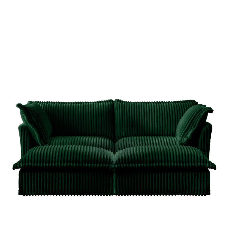 Evelyn U-Shaped Sectional Sofa with 2 Ottomans, 34.6" H x 83.4" W x 55" D, Green