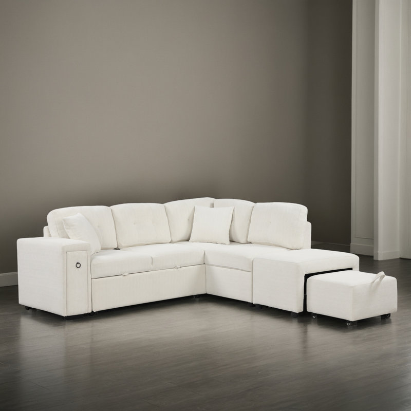 Canapé-lit modulaire convertible de coin en L 87 po avec repose-pieds, Chenille beige