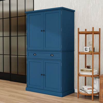 Kitchen Pantry with Storage Cabinet, Drawer, Door Shelves and Pull-out Trays