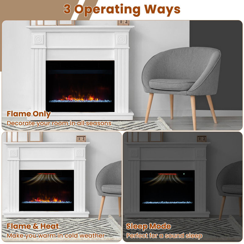 Symple Stuff 23" Infrared Quartz Electric Fireplace Insert, 1500w 5120 Btu Recessed Fireplace Heater W/remote Control, 6 Flame Colors & 5 Brightness For Home Office