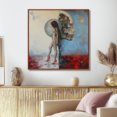 Décoration surréaliste portrait pleine lune mystère rouge grâce - femme moderne