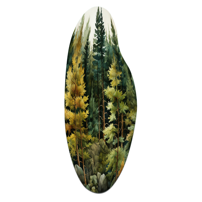 Pine Tree Symphony I - Asymmetrical Tree Pine Metal Wall Art, Curved Metal Wall Sculpture Print, 38" H x 15" W