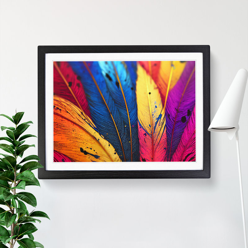 Bird Feather Splash - Single Picture Frame Painting, Black Framed, 46cm H x 64cm W x 2cm D