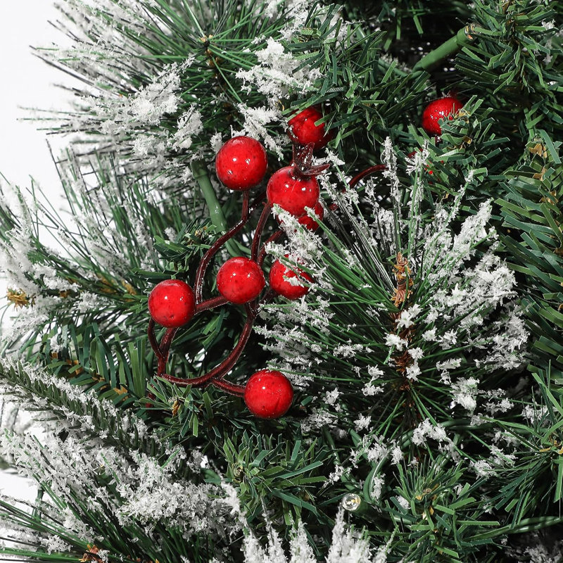 Arbre de Noël 3 pieds avec 78 lumières, arbre de Noël artificiel de bureau pré-éclairé avec 8 modes, baies rouges et base de traîneau pour les fêtes, 1 pièce