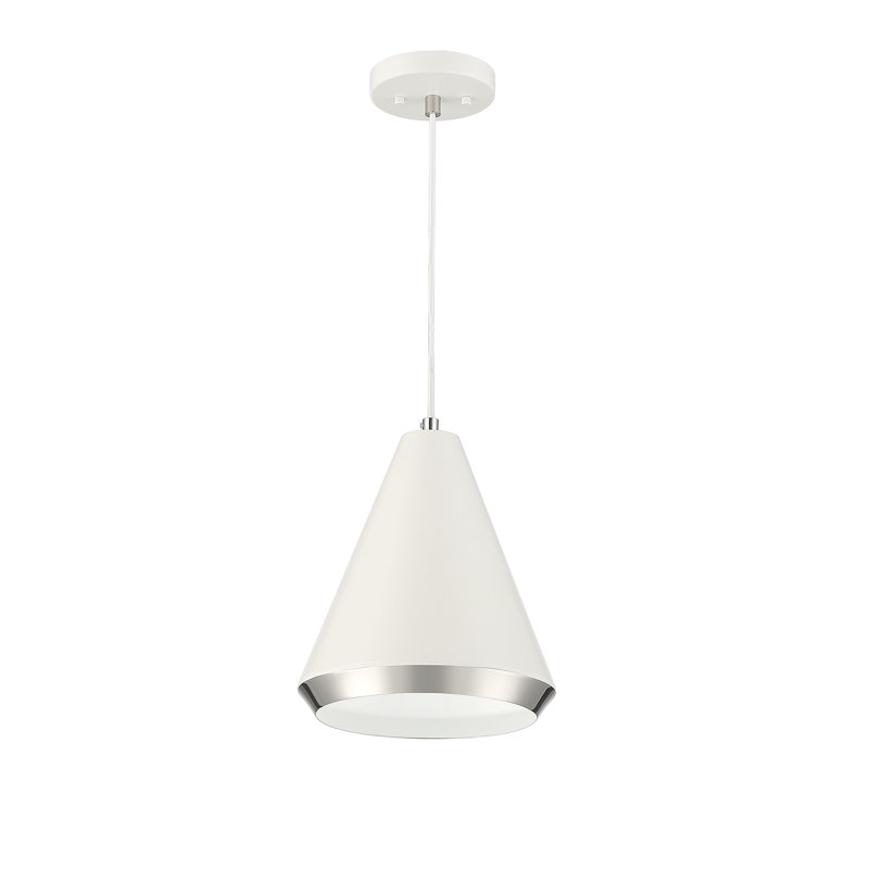 Luminaire suspendu conique à 1 lumière Roald, Nickel poli / blanc