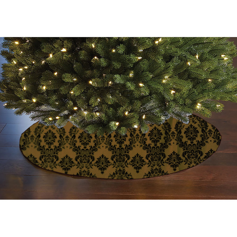 Jupe d'arbre de Noël damassé, Noir / or