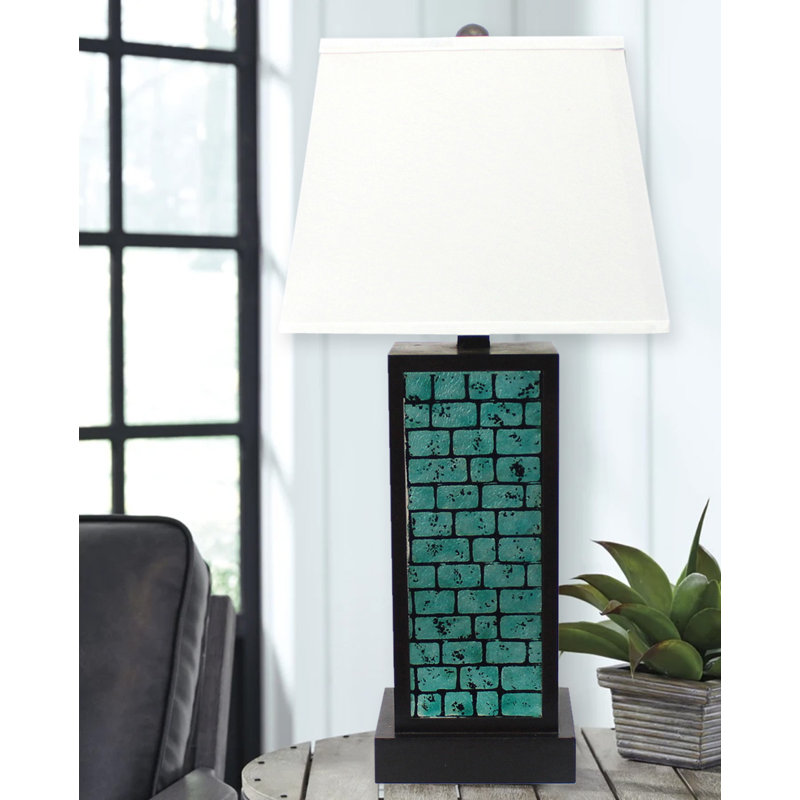 Hollinger Wood Table Lamp, Blue/Black