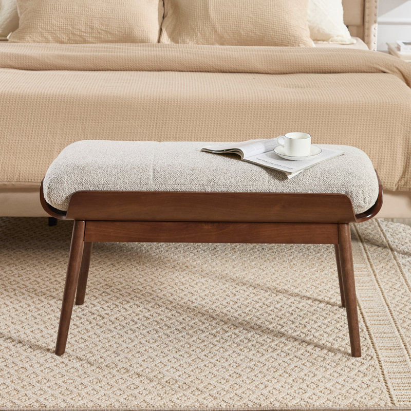 Banc d'entrée classique et minimaliste en tissu avec cadre en bois et banc de bout pour le salon de la chambre à coucher