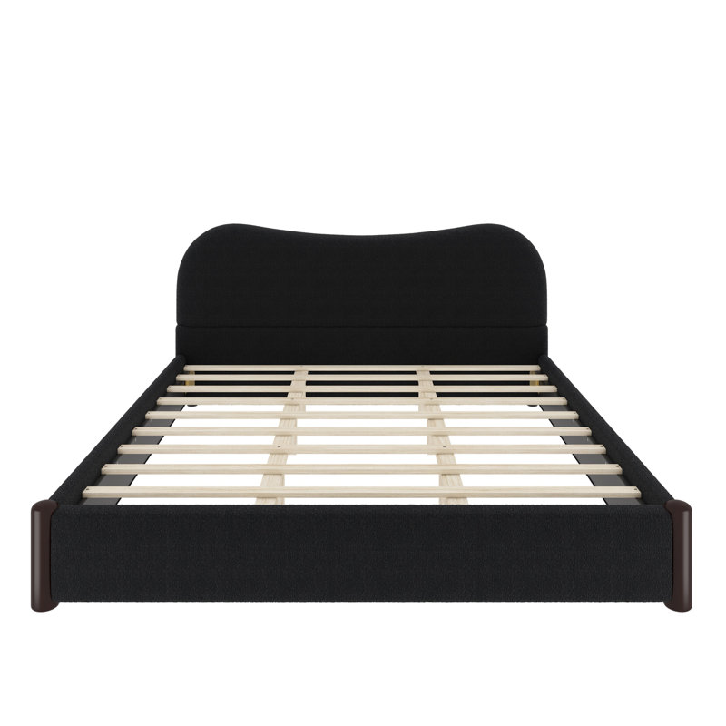 Très grand lit plateforme tapissier avec pieds en bois et lit gigogne simple (noir), Très grand lit, Black