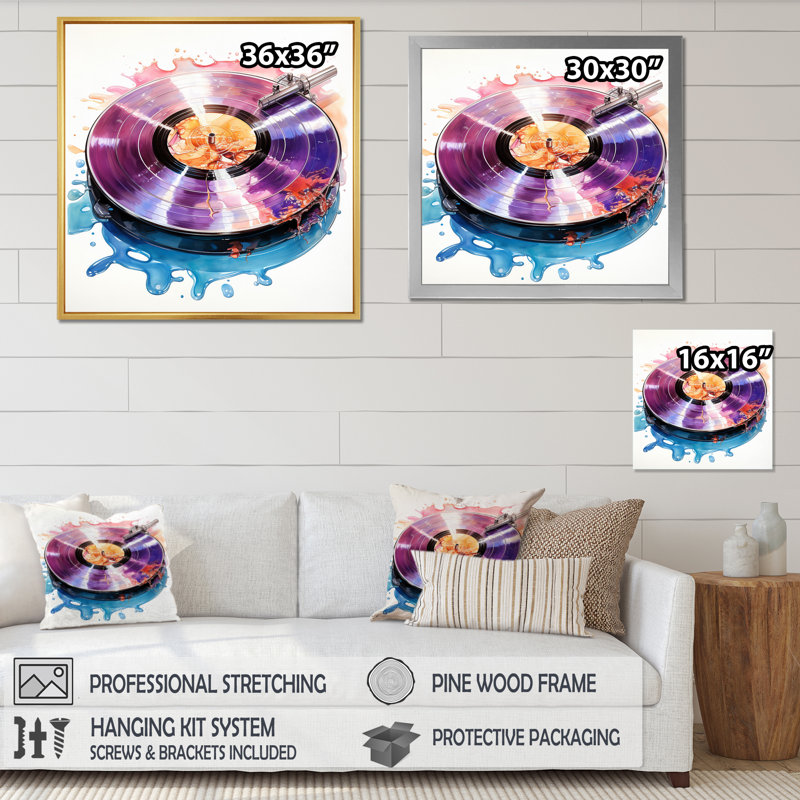 Reproduction de vinyle mauve sur toile, H 36 po x l 36 po x P 1,5 po, Toile tendue