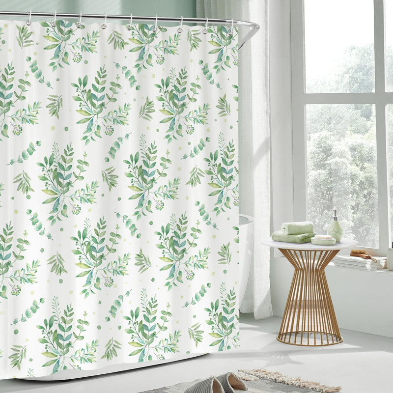Shower Curtain Floral Botanical Plants Leaves Bathroom Curtain Waterproof 180x180cm, Mildew & Mould Resistant Polyester with 12 Hooks