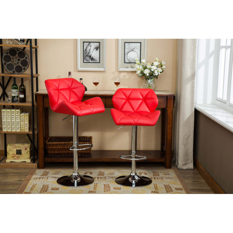 Tabourets de bar contemporain à hauteur réglable touffetés, ensemble de 2, Jaune