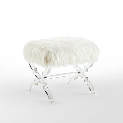 18" Faux Fur Clear Ottoman