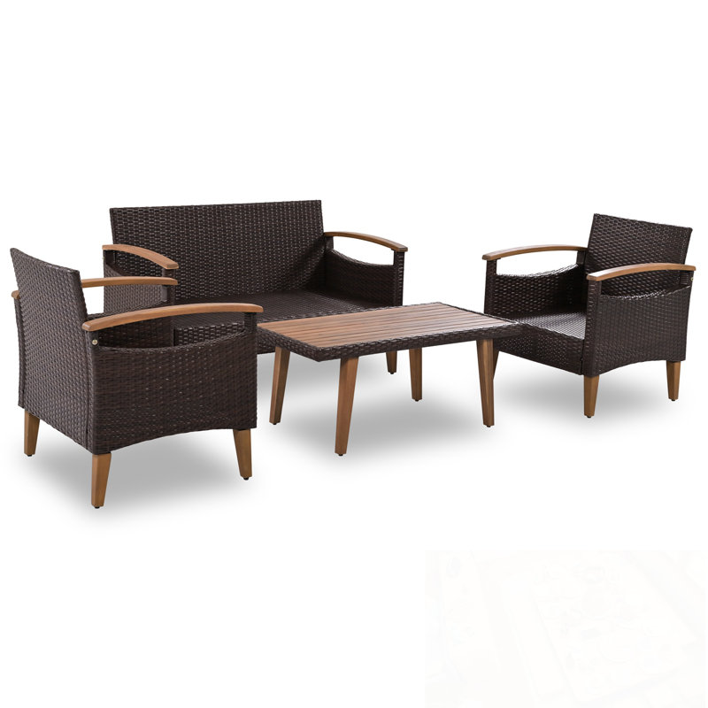 Ensemble de canapé d'extérieur en rotin 4 pièces avec coussin moelleux PE