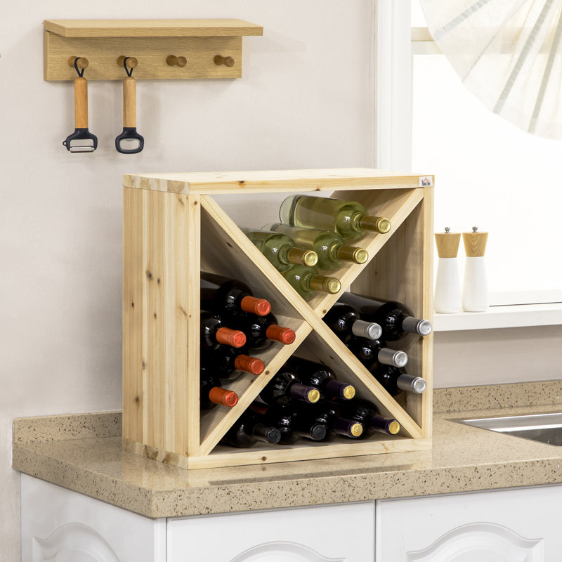 24 Bottle Solid Wood Open Shelving Wine Bottle Rack in Beige
