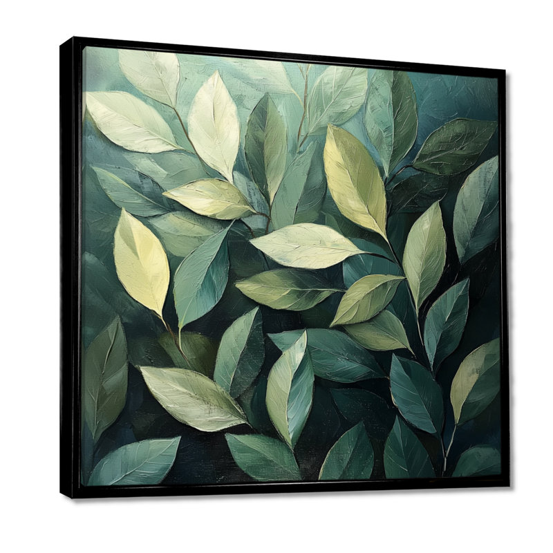 Feuillage olive vert feuilles collage I - feuilles, art mural, Impression encadrée flottante, Noir, noir, noir, noir