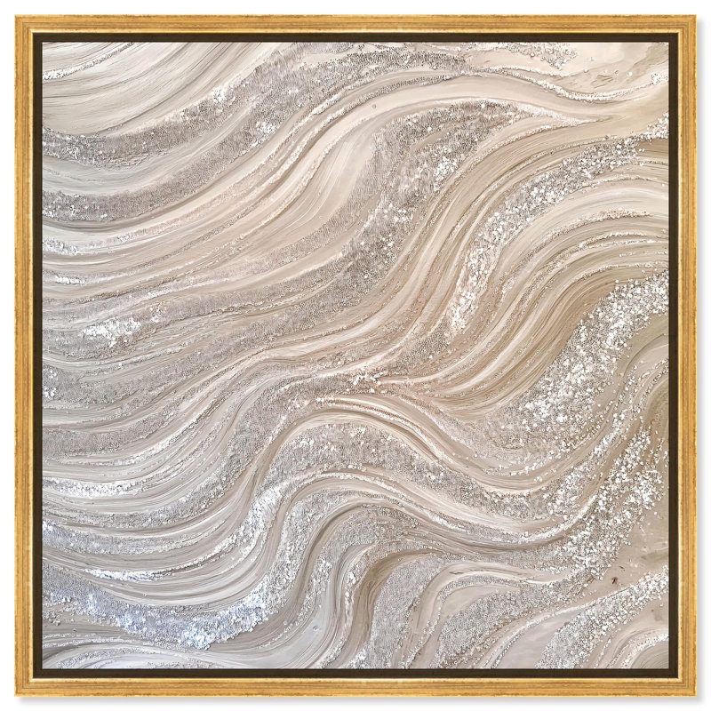 «Silver Waves I Canvas Minimalist Abstract» par Art Remedy, H 31 po x l 31 po x P 1,8 po, Cadre flottant doré