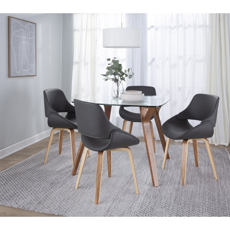 Najrin Upholstered Side Chair with Bent Wood Legs, Gray Faux Leather, Zebra Bent Wood