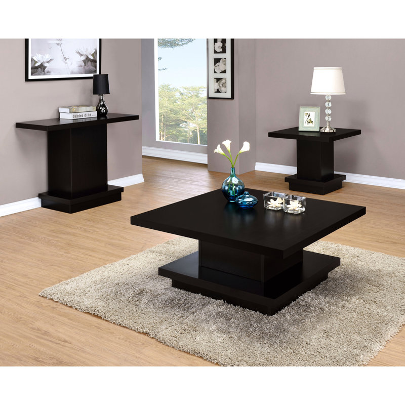 Table de bout carrée Cappuccino sur piédestal - brun chaud, lisse et idéale pour les étagères, 23,5 pouces carrés, 21,5 pouces de hauteur, bois massif + avec des nuances