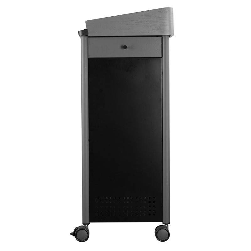 45.5'' Charcoal Steel Lectern with Wheels and Shelves