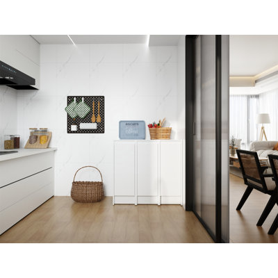 Armoire de rangement sur pied 36 po, portes à fermeture douce, blanc brillant, contreplaqué, emballage KD, combinaison 12 po x 3 po