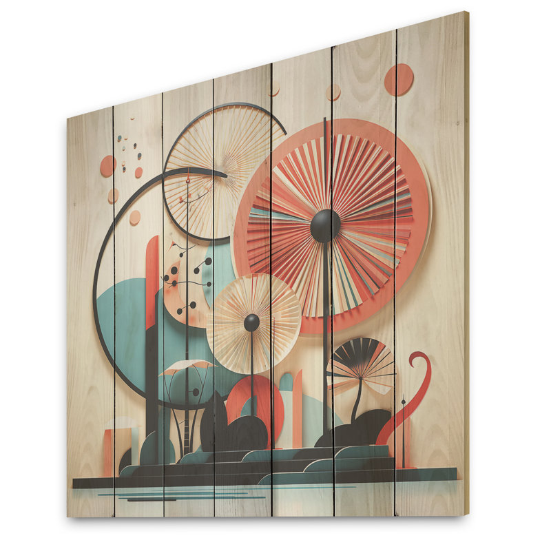 Collage corail art déco - impression corail sur bois, H 15 po x l 15 po