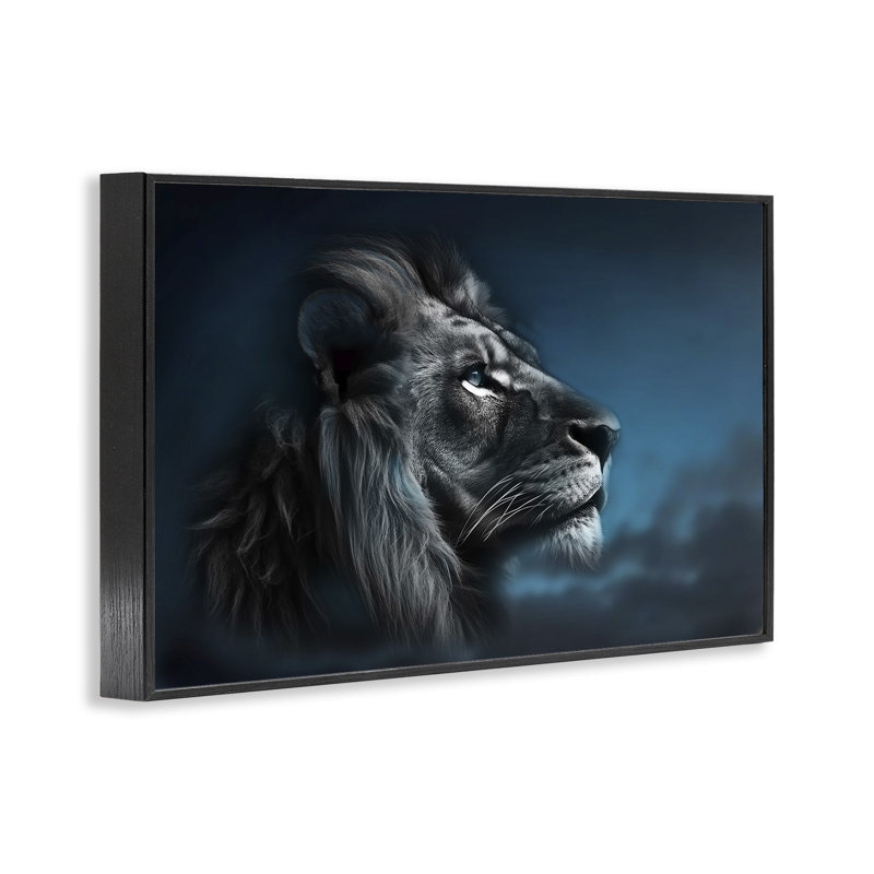 «Intense Gazing Lion», art de la giclée encadrée par CAD Designs, Giclée encadrée noir minuit, H 12 po x l 18 po