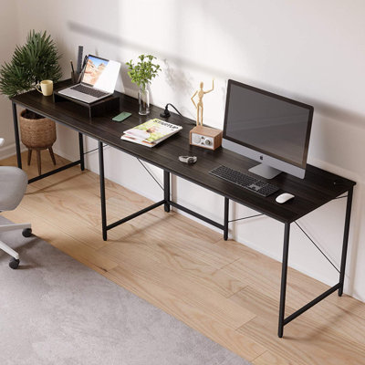 Bac 95.2 Inch L Shaped Desk 2 Person Computer Long Desk Reversible Corner Desk for Home Office with Power Outlet & Monitor Stand