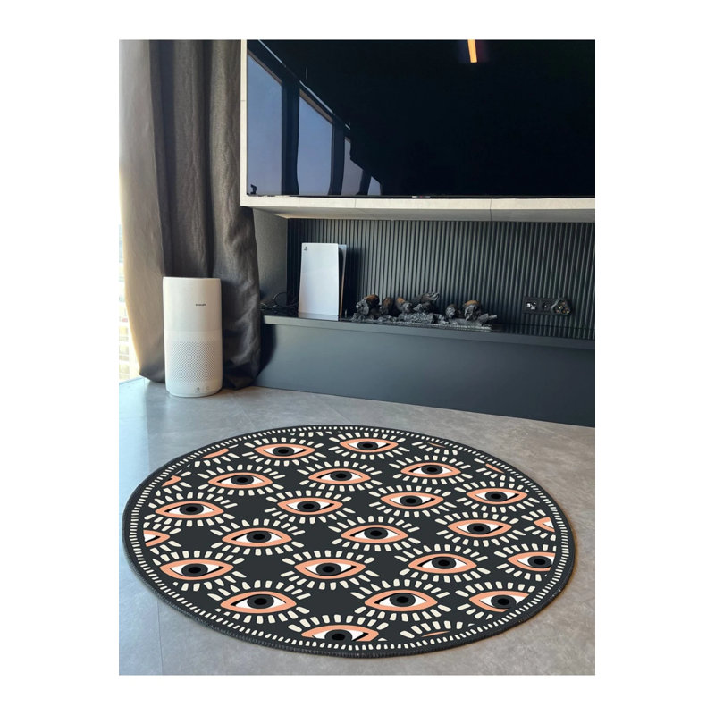 Round Gray And Salmon Color Eye Figured Woven Floor Carpet, Round 5'