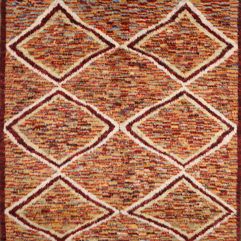 Tapis de zone rouge/brun contemporain, Carré 8 pi