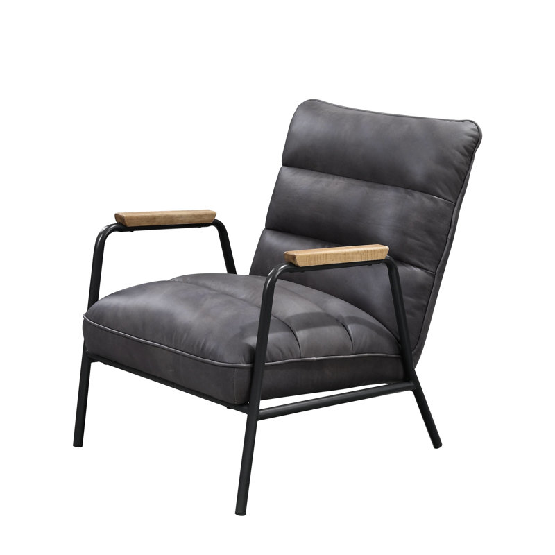 Fauteuil d'appoint gris fer mat avec revêtement en cuir - Structure moderne en métal robuste au look élégant