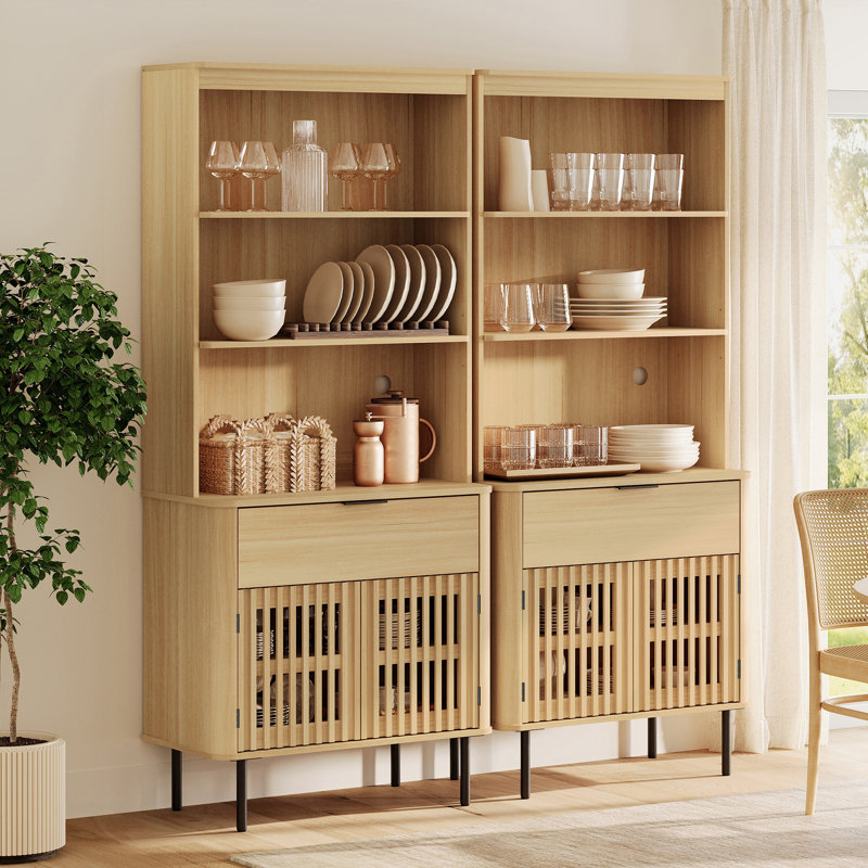Grande bibliothèque de 72,8 pouces avec armoire de rangement, bibliothèque à 3 niveaux avec tiroir et tablette ajustable Feinberg, chêne