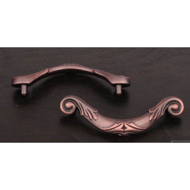 3 1/2" Center to Center Ornate Curved Drop Pull CP Series, Distressed Copper