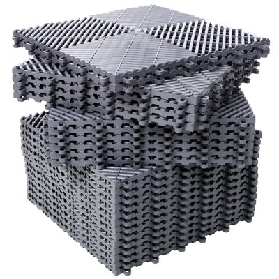 25-piece Interlocking Garage Floor Tiles, 15.6 In. X 15.6 In. Drainage Non-slip Pp Plastic Mat, Gray