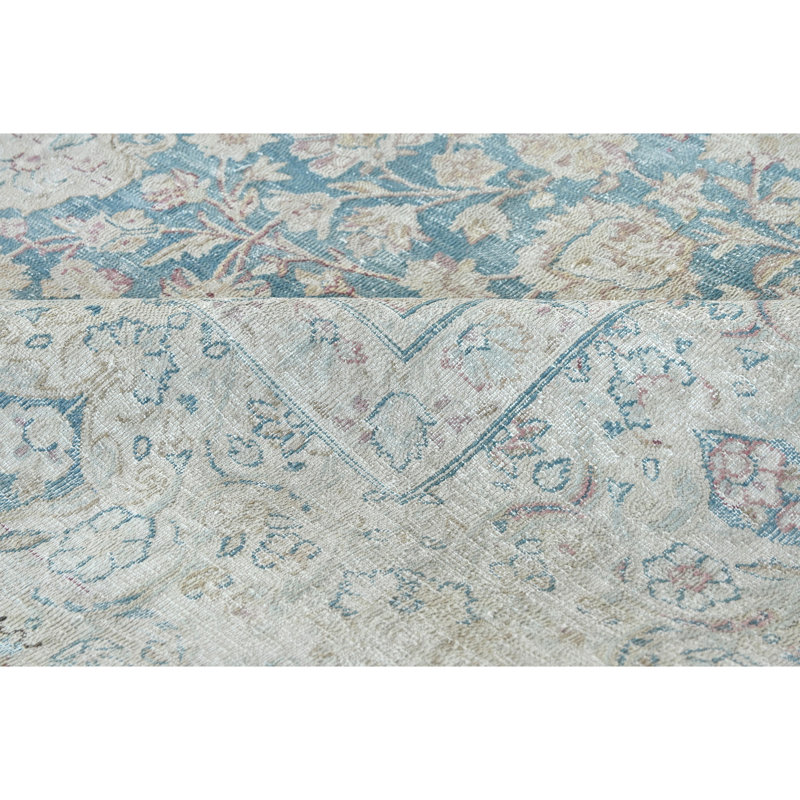 Tapis bleu clair et ivoire noué à la main de haute qualité