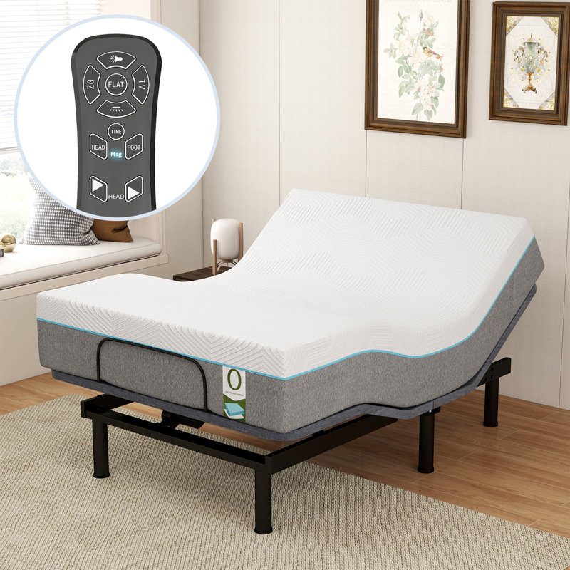  Structure de lit double réglable avec matelas en mousse à mémoire de forme, Double