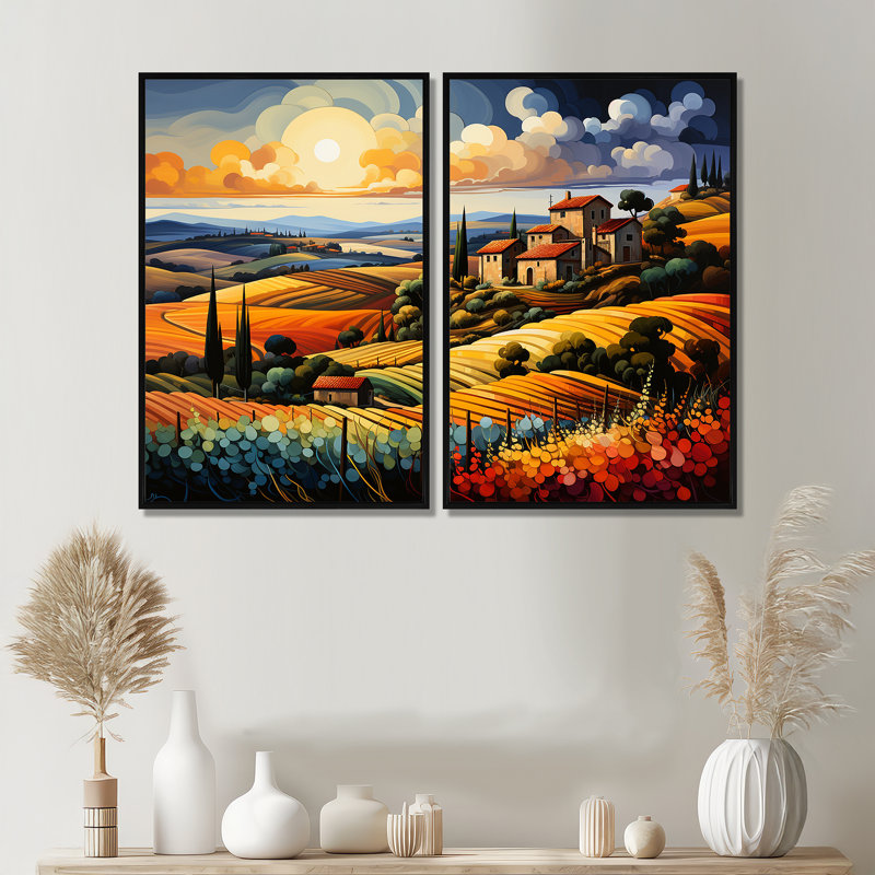 Italie, Toscane, vignobles, V, paysages, Italie, art mural, 36" H x 48" W, Floater Frame, Black