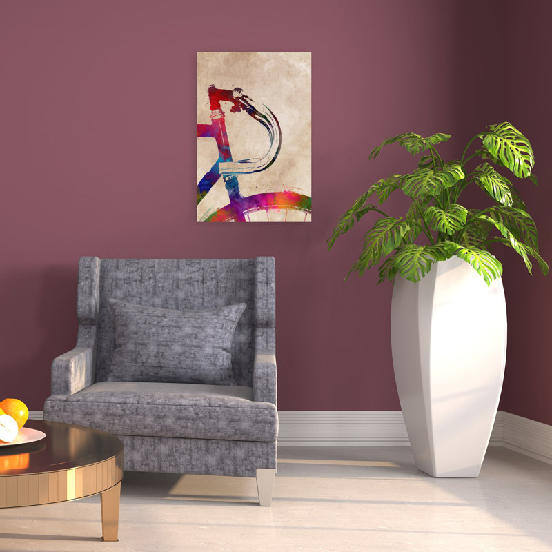 Vibrant, aquarelle, bicyclette, art mural contemporain, 24" H x 16" W