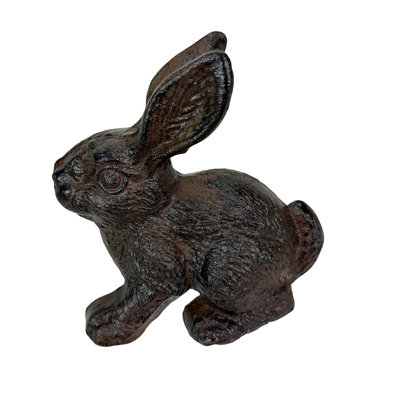 Farmhouse  cast iron rabbit bookends set of 2 in aged brown, 5 inches high
